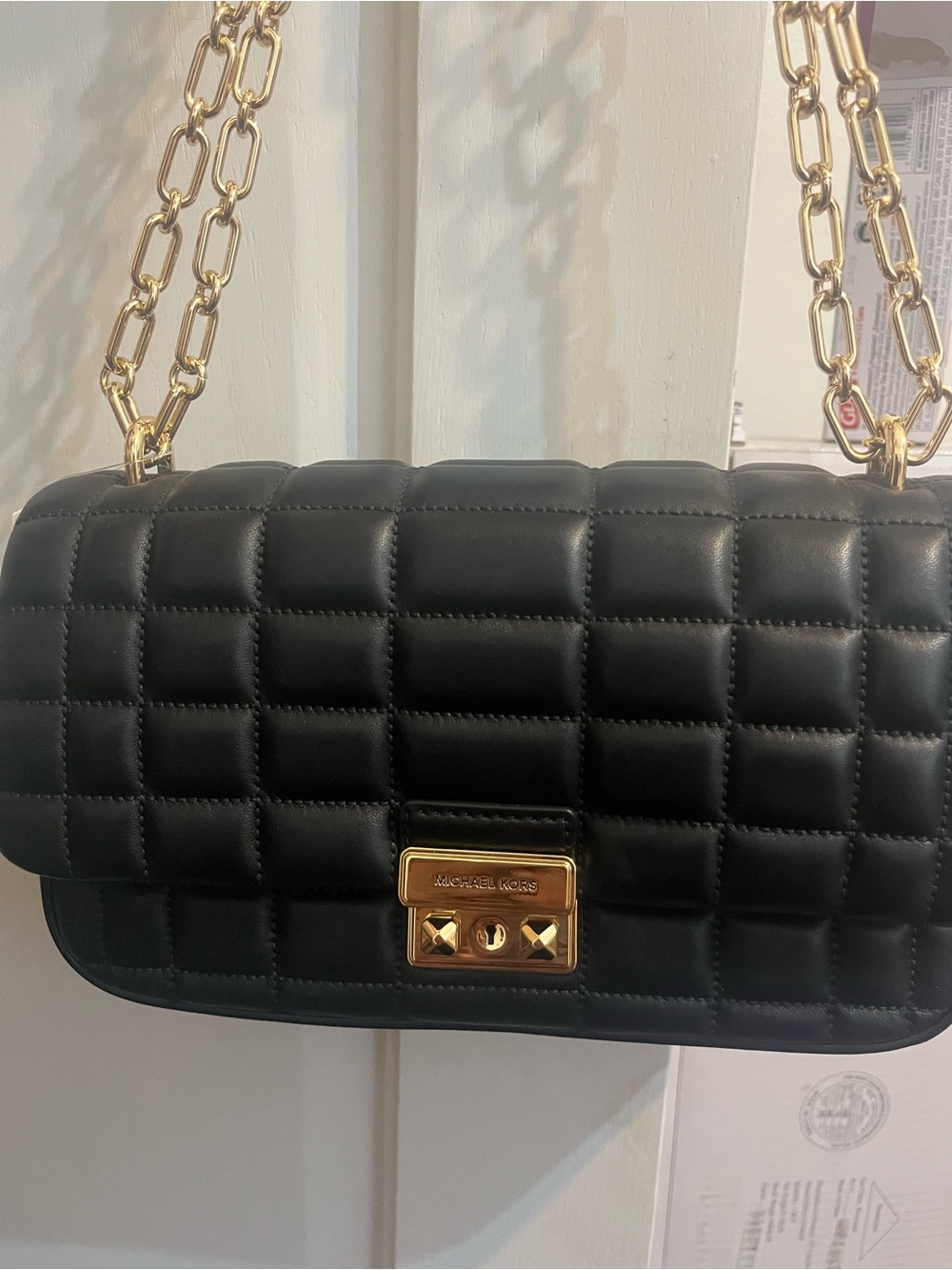 Michael Kors Tribeca Quilted Black Leather Chain Shoulder Bag